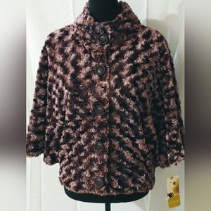 NWT $255 Cartise Brown CURLY FAUX FUR Sleeved Cape Shawl Jacket Coat Womens Med
